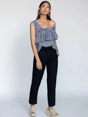 Black 100% Linen Tapered Pants